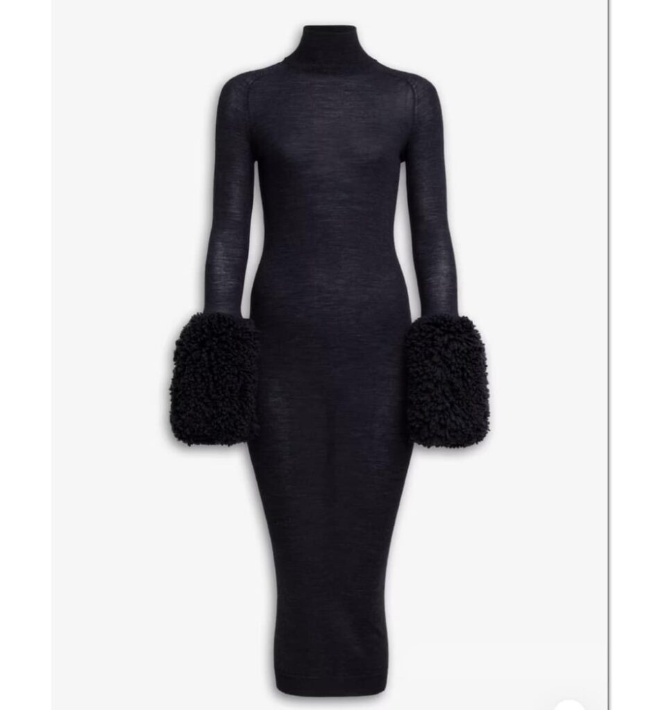 Black dress with fluffy cuffs
