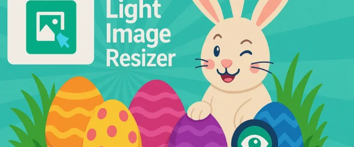 Illustrated bunny with colorful Easter eggs and magnifier.