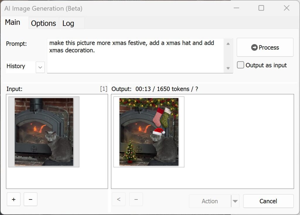 Chat près de la cheminée décorée pour Noël.