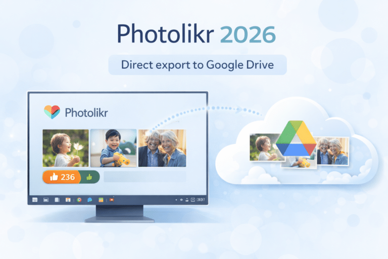 Photolikr 2026: Export photos to Google Drive.
