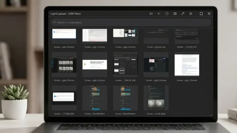 Laptop screen showing a dark mode screenshot manager application.