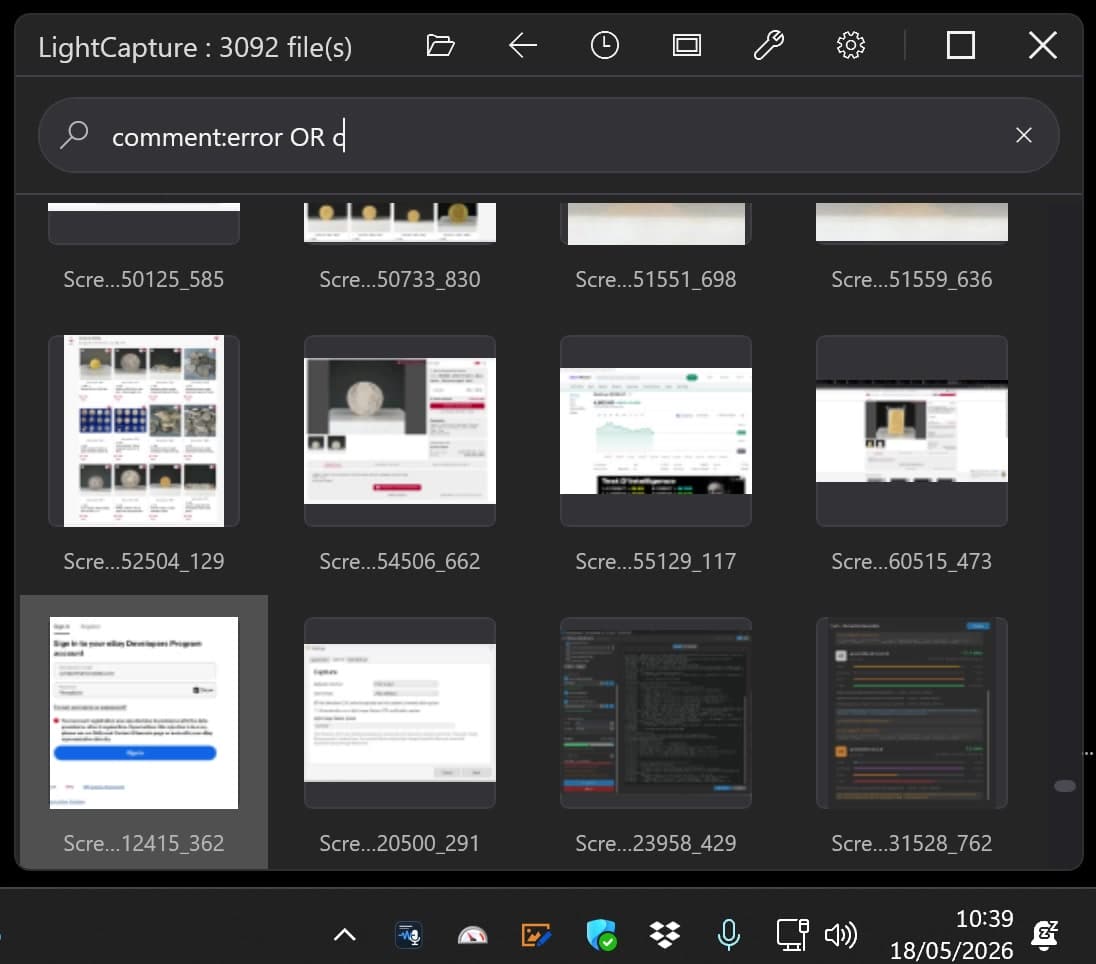 Real LightCapture AQS-Suche — 82 Screenshots, gefiltert nach Kommentar:Fehler ODER Kommentar:fehlgeschlagen UND Datum:letzten Monat