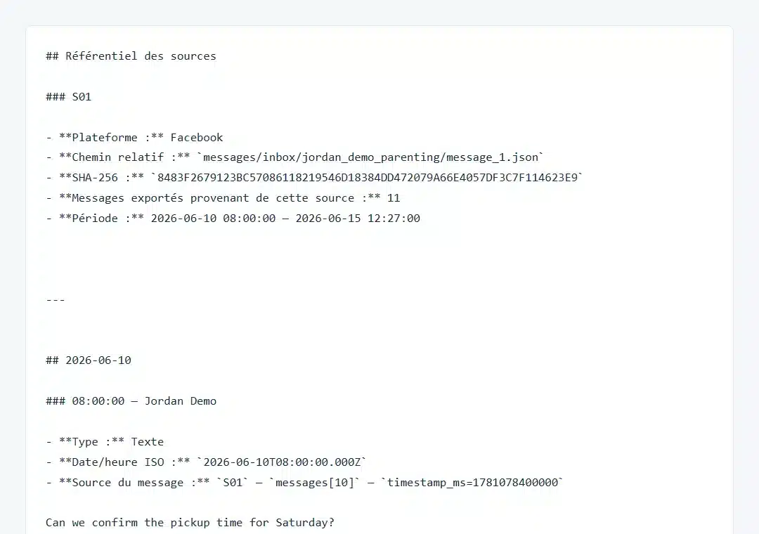 Actual DMForensix Markdown source registry excerpt with fictional demonstration data
